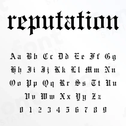 Image showing all characters available in the Reputation font created by FontMaze.
