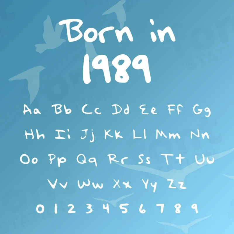 Image showing all characters available in the 1989 Taylor Version font created by FontMaze.