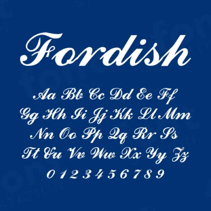 Image showing all characters available in the Ford font created by FontMaze.