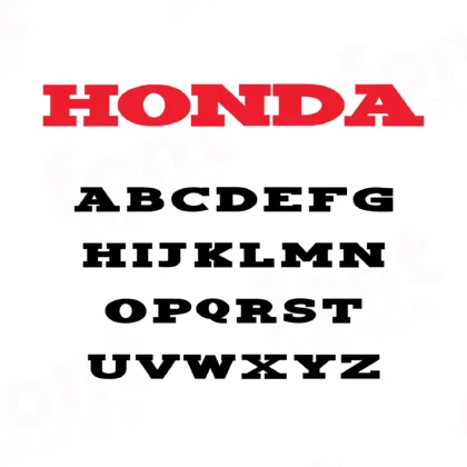 Image showing all characters available in the Honda font created by FontMaze.