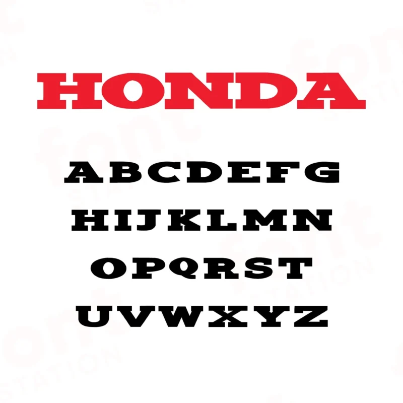 Image showing all characters available in the Honda font created by FontMaze.