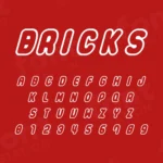 Image showing all characters available in the Lego Bricks font created by FontMaze.