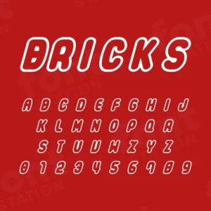 Image showing all characters available in the Lego Bricks font created by FontMaze.