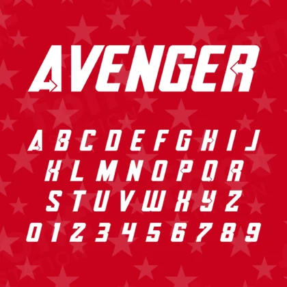 Image showing all characters available in the Avengers Marvel Superhero Movie font created by FontMaze.