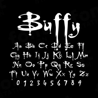 Image showing all characters available in the Buffy Vampire font created by FontMaze