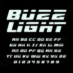 Image showing all characters available in the Buzz Lightyear Toy Story Movie font created by FontMaze