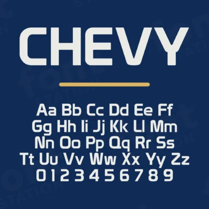 Image showing all characters available in the Chevrolet Car font created by FontMaze