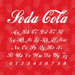 Image showing all characters available in the Coca Cola font created by FontMaze.