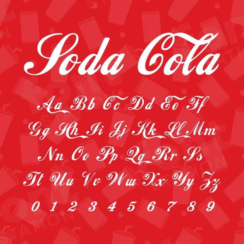 Image showing all characters available in the Coca Cola font created by FontMaze.