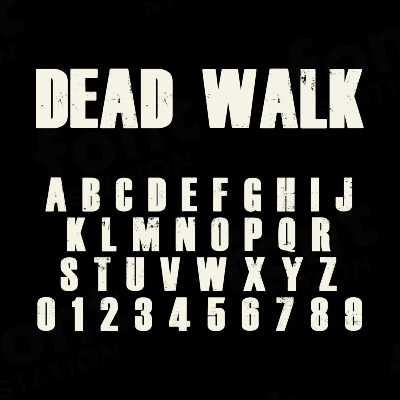 Image showing all characters available in the Dead Walk font created by FontMaze.