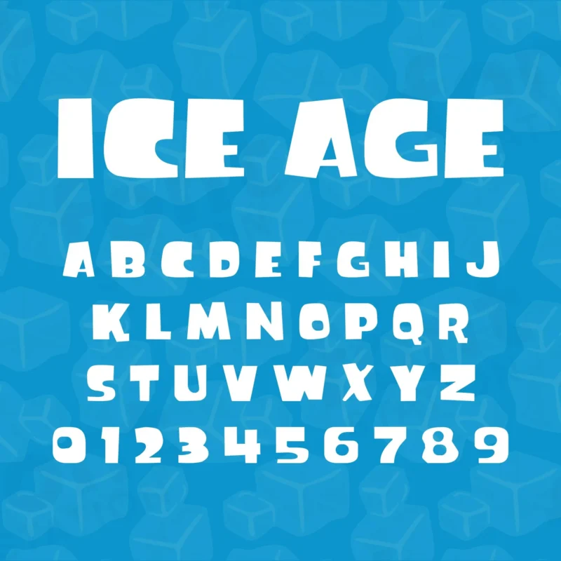 Image showing all characters available in the Ice Age Mammoth Sid Animated Movie font created by FontMaze.