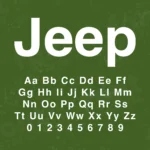 Image showing all characters available in the Jeep font created by FontMaze.