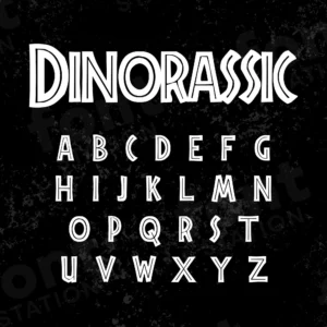 Image showing all characters available in the Jurassic Park font created by FontMaze.