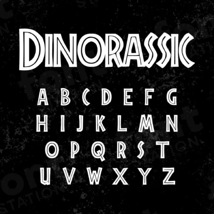 Image showing all characters available in the Jurassic Park font created by FontMaze.