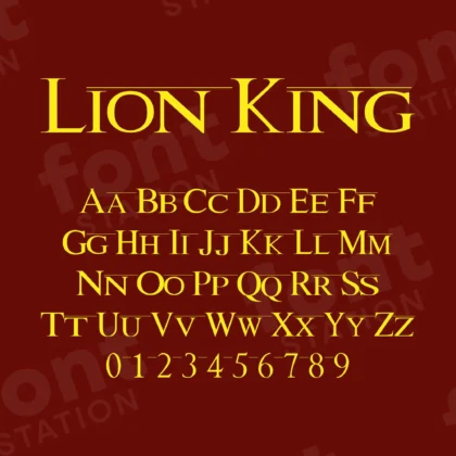 Image showing all characters available in the Lion King font created by FontMaze.