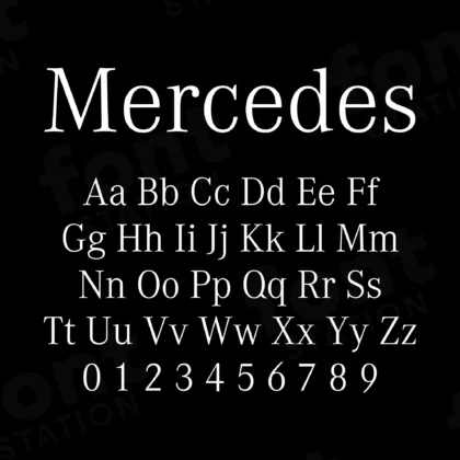 Image showing all characters available in the Mercedes Car font created by FontMaze