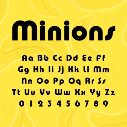 Image showing all characters available in the Minions font created by FontMaze.