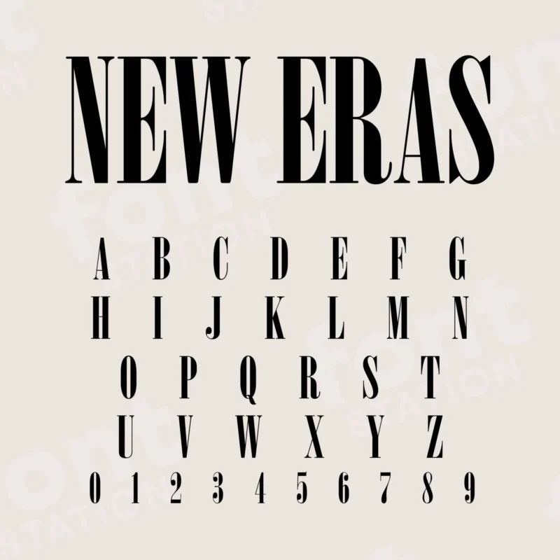 Image showing all characters available in the NEW ERAS font font created by FontMaze.