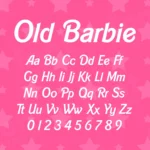 Image showing all characters available in the Old Barbie font created by FontMaze.