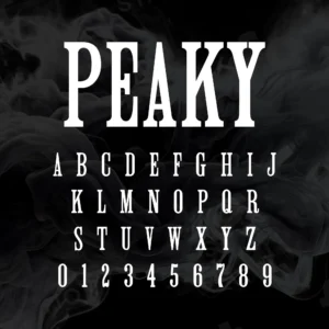 Image showing all characters available in the Peaky Blinders font created by FontMaze.
