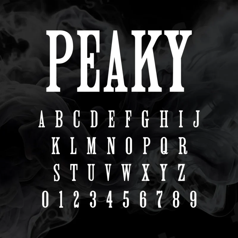 Image showing all characters available in the Peaky Blinders font created by FontMaze.