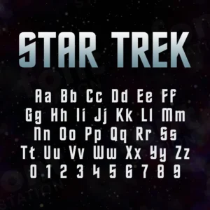 Image showing all characters available in the Star Trek font created by FontMaze.