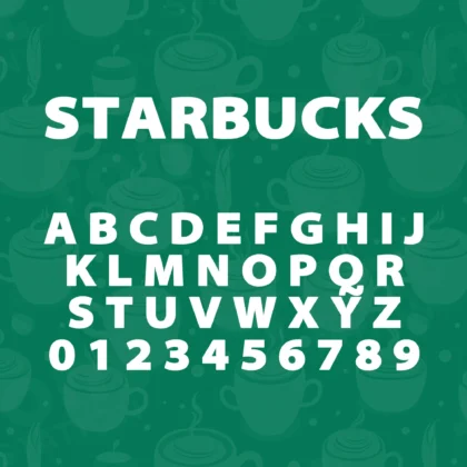 Image showing all characters available in the Starbucks Coffee Shop font created by FontMaze