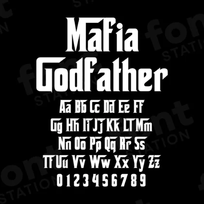 Image showing all characters available in the The Godfather font created by FontMaze.