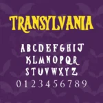 Image showing all characters available in the Transylvania font created by FontMaze.