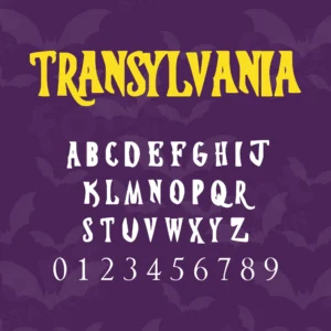 Image showing all characters available in the Transylvania font created by FontMaze.