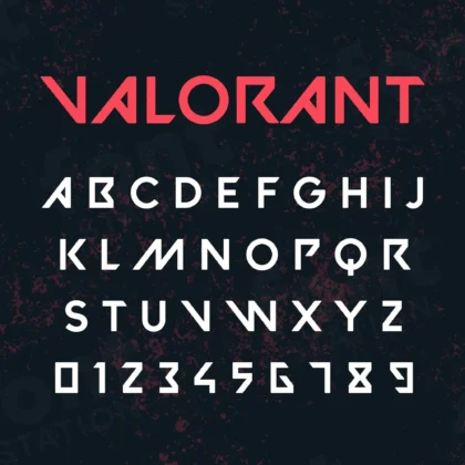Image showing all characters available in the Valorant font created by FontMaze.