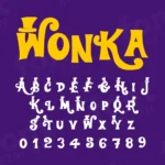 Image showing all characters available in the Willy Wonka font created by FontMaze.