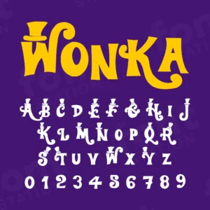 Image showing all characters available in the Willy Wonka font created by FontMaze.
