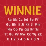 Image showing all characters available in the Winnie The Pooh font created by FontMaze.