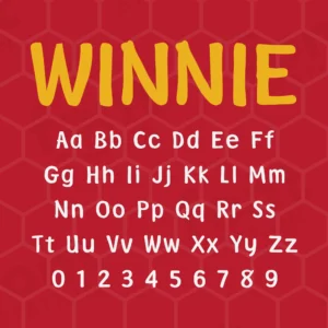 Image showing all characters available in the Winnie The Pooh font created by FontMaze.