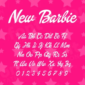 Image showing all characters available in the New Barbie font created by FontMaze.
