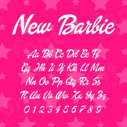 Image showing all characters available in the New Barbie font created by FontMaze.