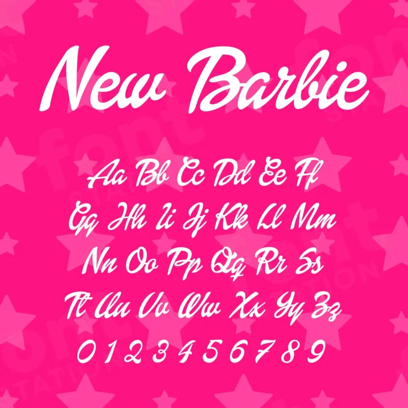 Image showing all characters available in the New Barbie font created by FontMaze.