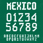 Image showing all characters available in the Mexico Jersey Soccer font created by FontMaze.