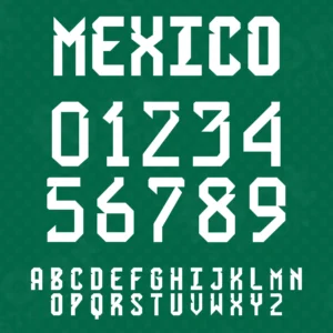 Image showing all characters available in the Mexico Jersey Soccer font created by FontMaze.