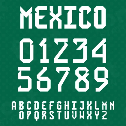 Image showing all characters available in the Mexico Jersey Soccer font created by FontMaze.