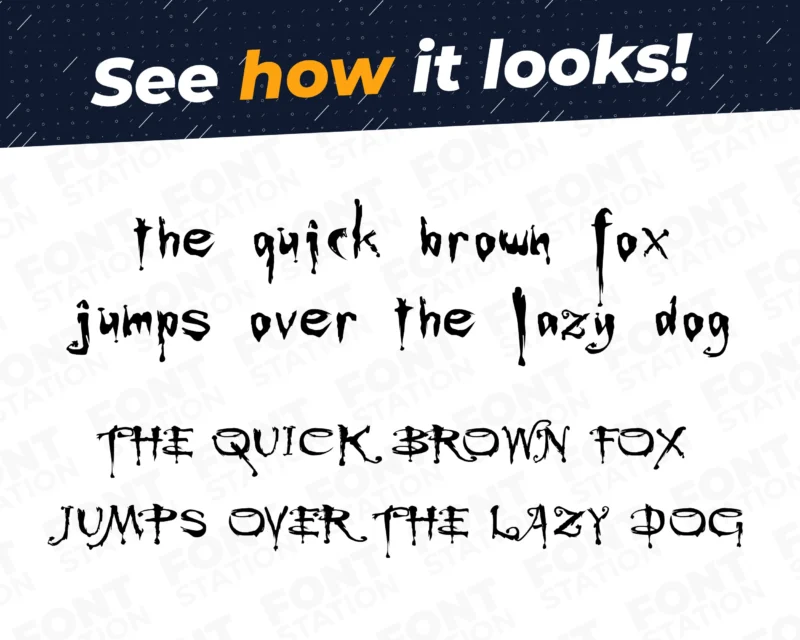 A complete showcase image of the Buffy Vampire font, featuring the text 'The quick brown fox jumps over the lazy dog' to display every letter of the alphabet.