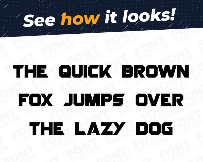 A complete showcase image of the Guardians of the Galaxy font, featuring the text 'The quick brown fox jumps over the lazy dog' to display every letter of the alphabet.