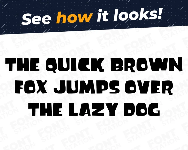 A complete showcase image of the Ice Age Mammoth Sid Animated Movie font, featuring the text 'The quick brown fox jumps over the lazy dog' to display every letter of the alphabet.