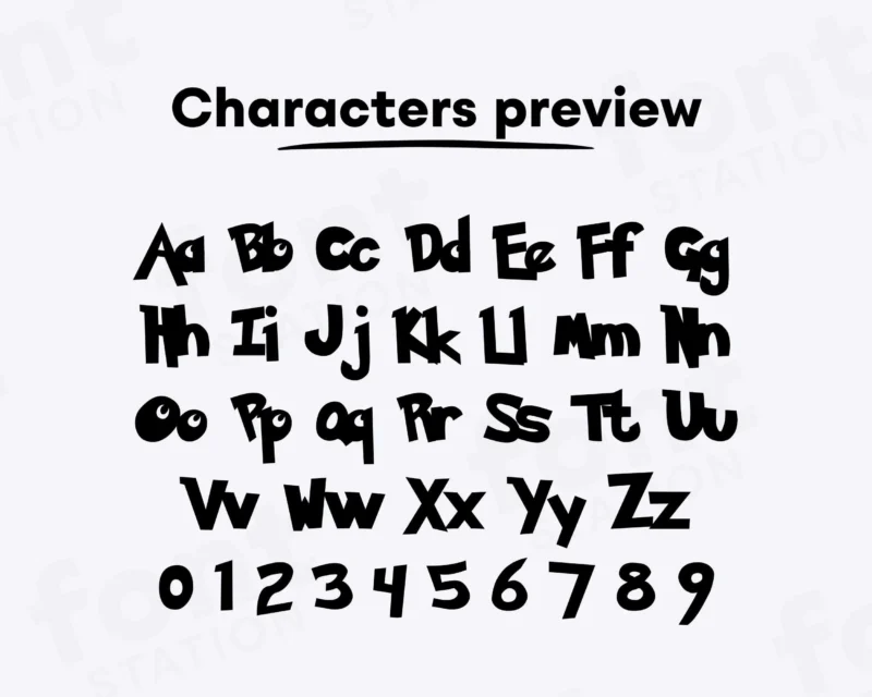 Image showing all characters available in the Pokemon font created by FontMaze
