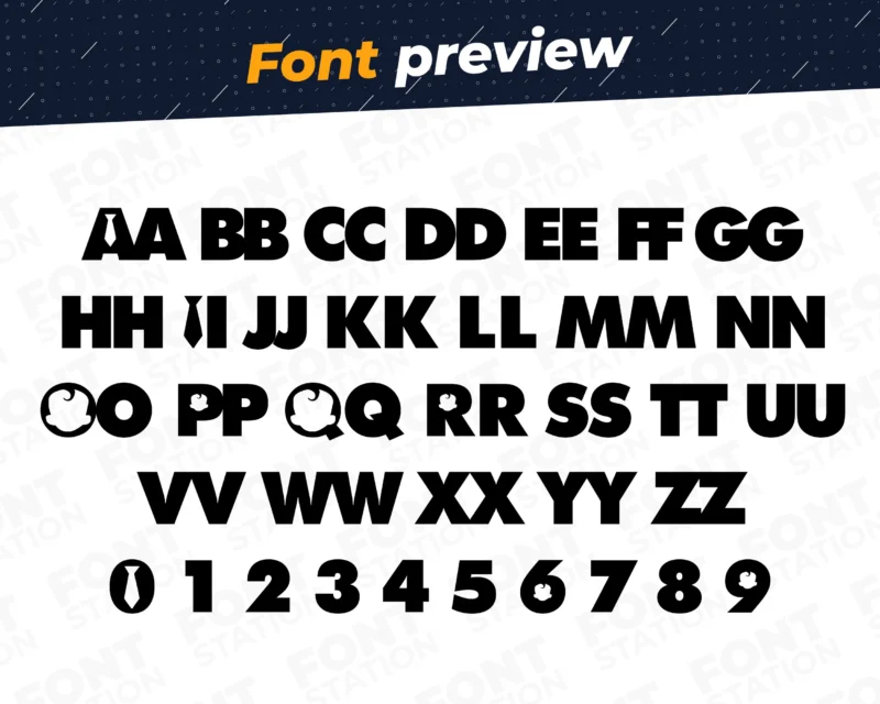 Image showing all characters available in the Baby Boss Movie font created by FontMaze.