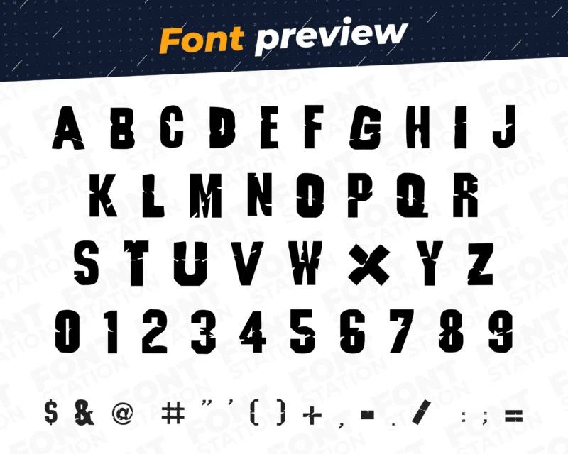 Image showing all characters available in the Godzilla Dinosaur Monster Movie font created by FontMaze.