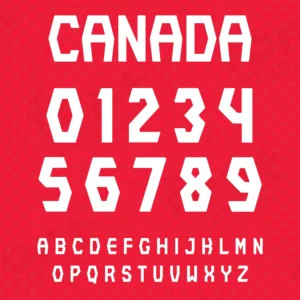 Image showing all characters available in the Canada Soccer font Jersey created by FontMaze.