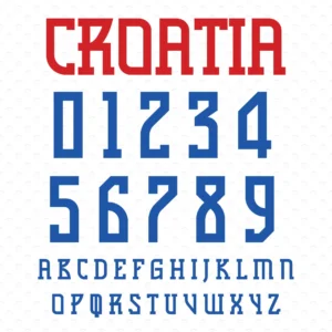 Image showing all characters available in the Croatia Jersey Soccer font created by FontMaze.