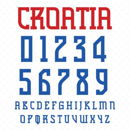 Image showing all characters available in the Croatia Jersey Soccer font created by FontMaze.